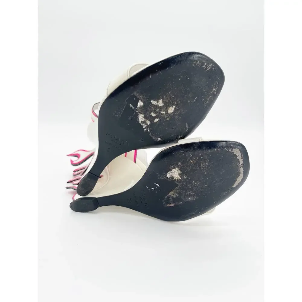 Prada Flame Wedge Sandals White Patent Neon Pink 2018 Reissue Hotrod Heels IT 38 - Picture 15 of 16